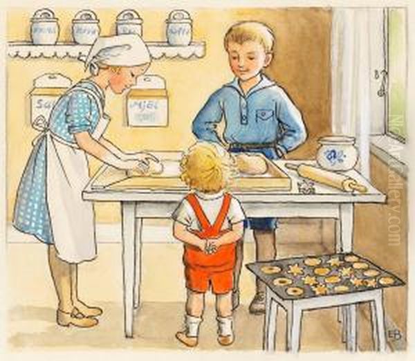 Lisa Bakar Kakor Oil Painting by Elsa Beskow