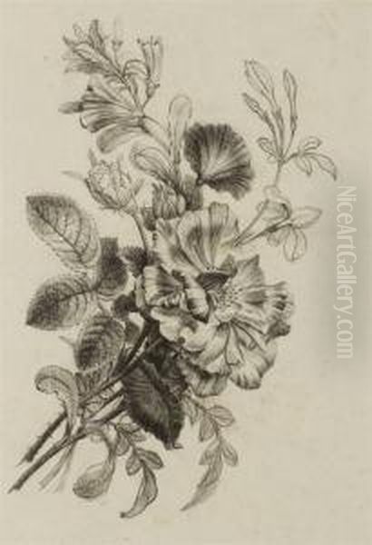 Un Bouquet Comprenant Une Rose, 
Du Jasmin Et Des Belles De Jour ;et Un Pied De Jonquille ; Et Une 
Branche De Passiflora Oil Painting by Pancrace Bessa