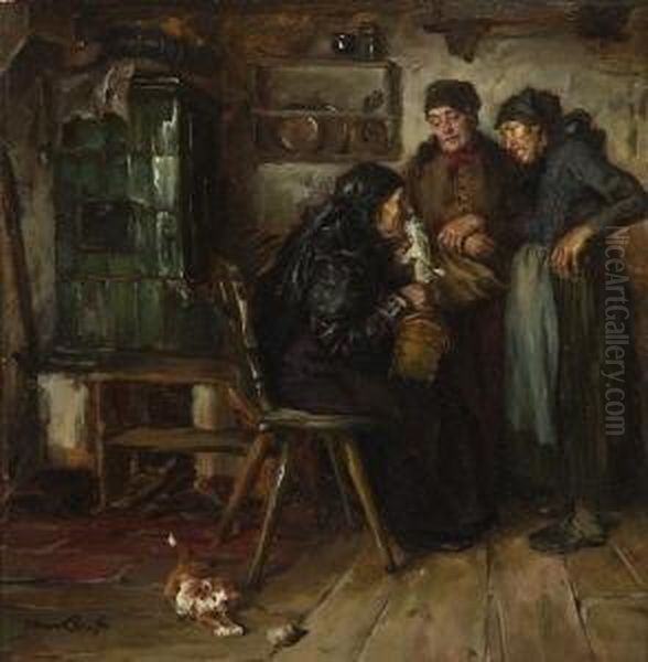 Drei Bauerinnen In Der
 Stube. Oil Painting by Hans Best