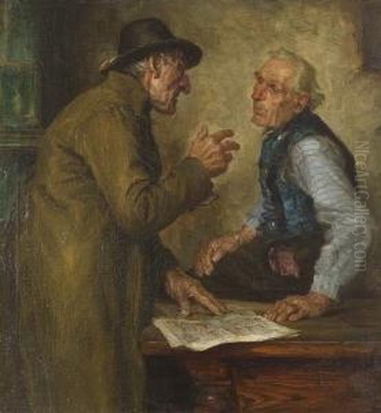Zwei Uber Ein Schriftstuck
 Disputierende Bauern. Oil Painting by Hans Best