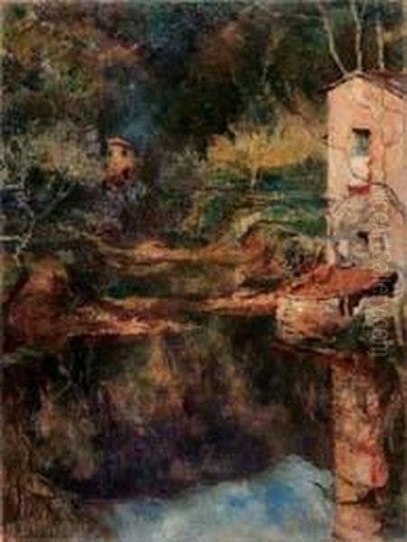 Fiume Nel Bosco Oil Painting by Mario Giuseppe Bettinelli