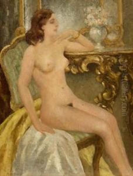 Nudo In Poltrona Oil Painting by Mario Giuseppe Bettinelli