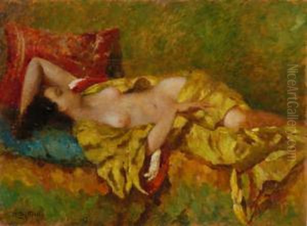 Nudo Sdraiato Tra Stoffe E Cuscini Oil Painting by Mario Giuseppe Bettinelli
