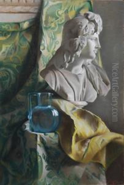 Composizione Classica Con Busto Di Bacco , Brocca E Tessuto Oil Painting by Mario Giuseppe Bettinelli