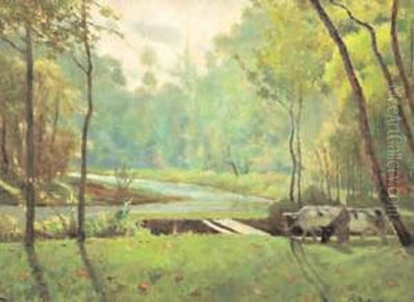 Il Lambro Al Parco Di Monza Oil Painting by Mario Giuseppe Bettinelli