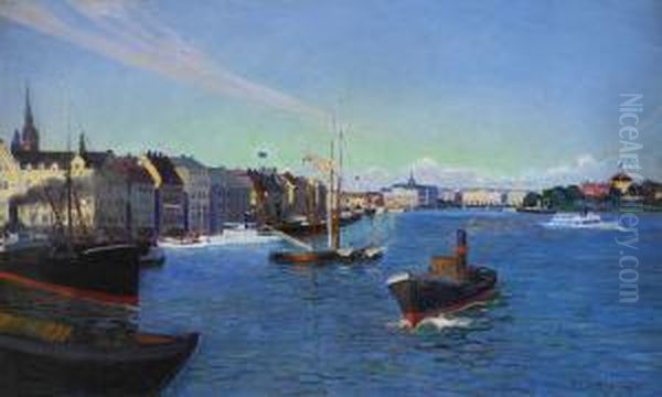 Utsikt Fran Katarinavagen Mot Skeppsbron - Stockholm Oil Painting by Artur Bianchini