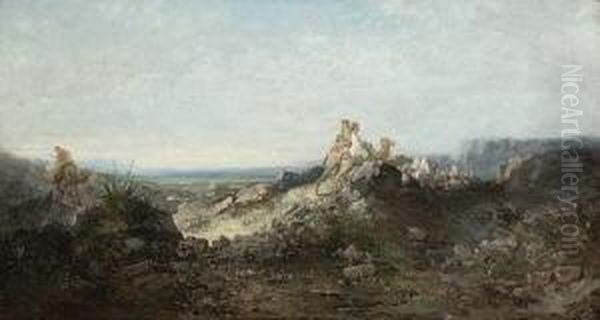 Karawane In Felsiger
 Landschaft. Oil Painting by Pieretto Bortoluzzi Bianco