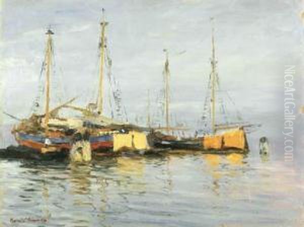 Barche A Venezia Oil Painting by Pieretto Bortoluzzi Bianco