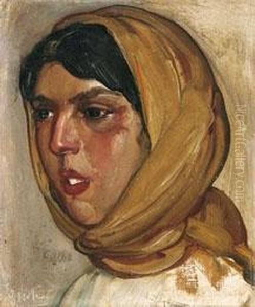 Volto Di Ragazza Oil Painting by Giuseppe Biasi Da Teulada