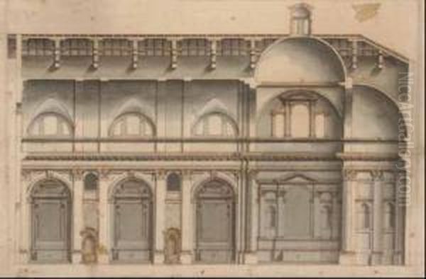 Interno Di Chiesa Oil Painting by Giuseppe Galli Bibiena