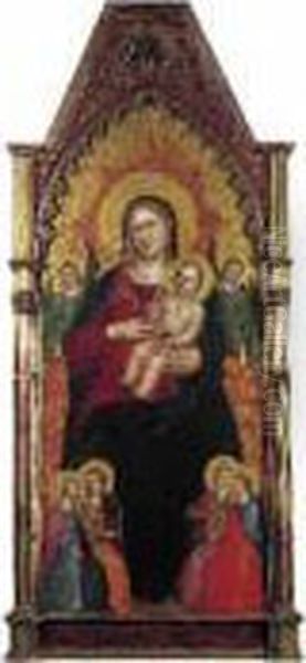 Madone Et L'enfant En Trone Entre Deux Anges, Avec, A Ses Pieds,
 Quatre Anges Musiciens Oil Painting by Bicci Di Lorenzo