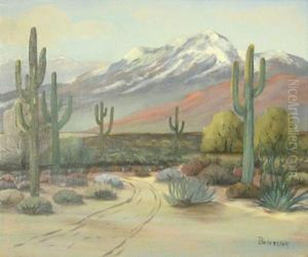 Cacti With Mountains Beyond Oil Painting by George Sanders Bickerstaff