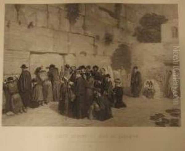 Les Juifs Devant Le Mur De 
Salomon, D'apres Le Dessin Original Appartenant A M. Osiris 
(photogravure De Goupil Et Cie). Belle Epreuve Sur Chine Collee Sur 
Papier Fort, Sans Cadre Oil Painting by Alexandre Bida