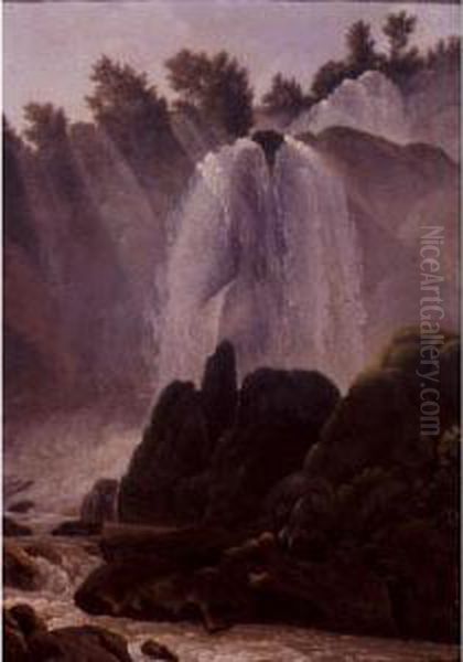 View Of The Falls At Tivoli Oil Painting by Jean-Joseph-Xavier Bidauld
