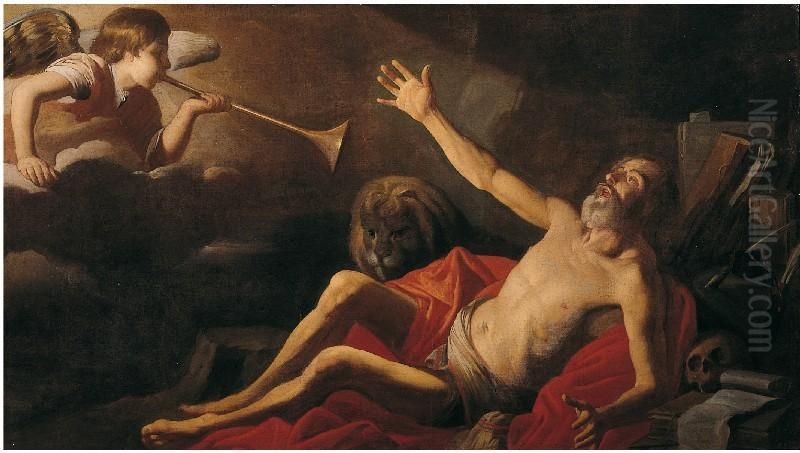 San Gerolamo Ode La Tromba Del Signore, Xvii Secolo
 Olio Su Tela, Cm. 122x213 Oil Painting by Trophime Bigot