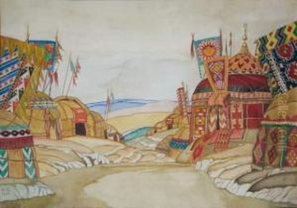 Projet De Decor Pour < 
Polovetskii Stan > Dans L'opera <prince Igor > D'alexander Borodin Oil Painting by Ivan Iakovlevich Bilibine