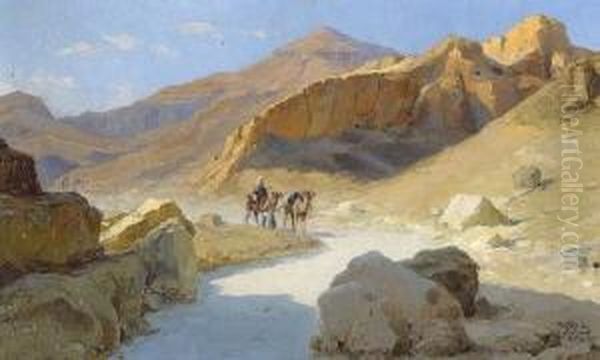 Beduinen Mit Kamelen In
 Wustenlandschaft. Oil Painting by Tony Binder
