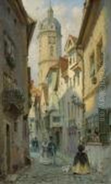 Biedermeierliche
 Strasenszene. Oil Painting by Tony Binder