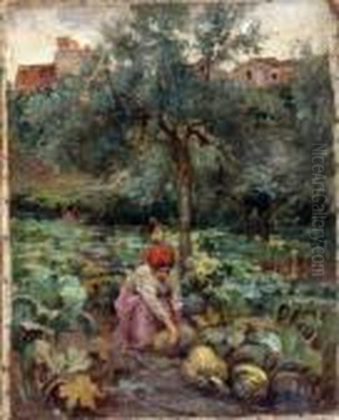 La Raccolta Delle Zucche Oil Painting by Nicola Biondi