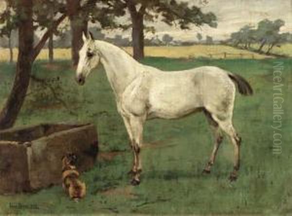 A White Stallion At The Trough
Signed And Dated 'lionel Biach 1899' (lower Right) Oil Painting by Lionel Birch