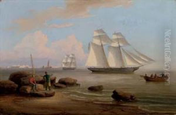 An American Brig Outward Bound From A Mediterranean Port Oil Painting by Thomas Birch