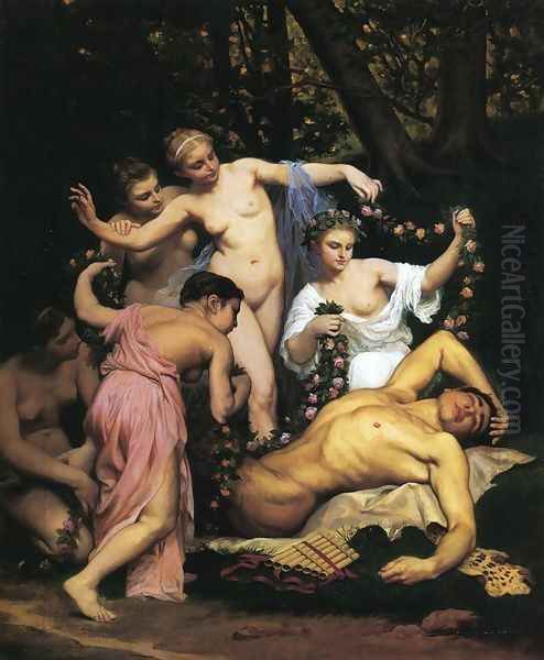 Pan's slumber 1870 Oil Painting by Emile ( Jean Baptiste Philippe) Bin