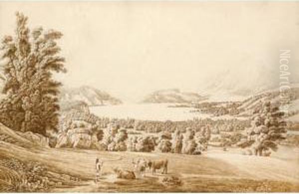 Lac Des Quatre Cantons 
Lake Lucerne 
Vue Des Evirons De Sursee 
View Of The Surroundings Of Sursee Oil Painting by Peter Birmann