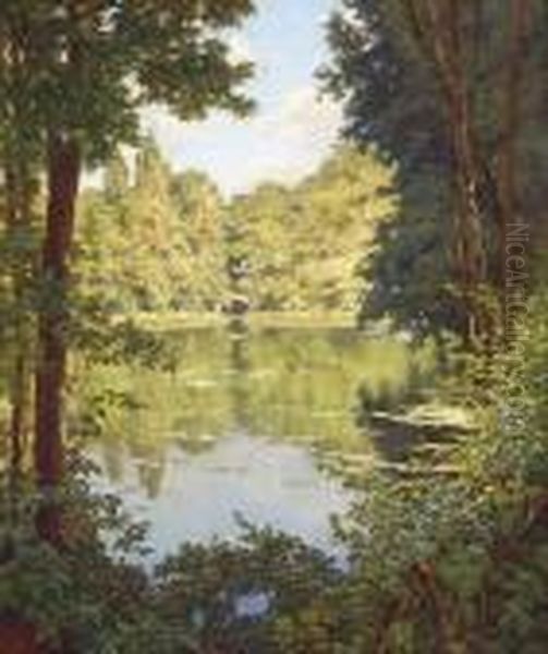 A Sun Drenched River View Oil Painting by Henri Biva