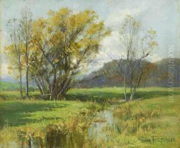 Landscape With Stream Oil Painting by Olive Parker Black