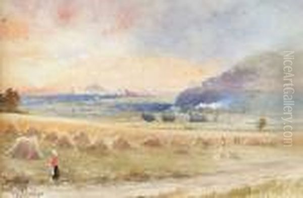 'from The Gardens, Edinburgh - A
 View Towards The Old Royal High School' And 'from Craigmillar' Oil Painting by John Blair