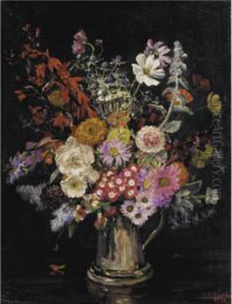 Flowers In A Tankard Oil Painting by Emily Beatrice Bland