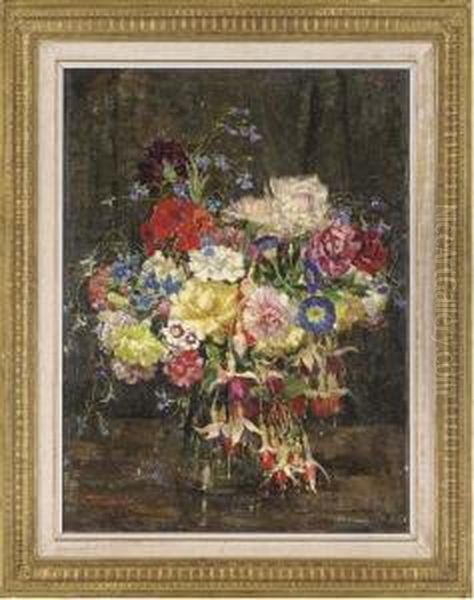 Fuschias And Other Flowers In A Vase Oil Painting by Emily Beatrice Bland