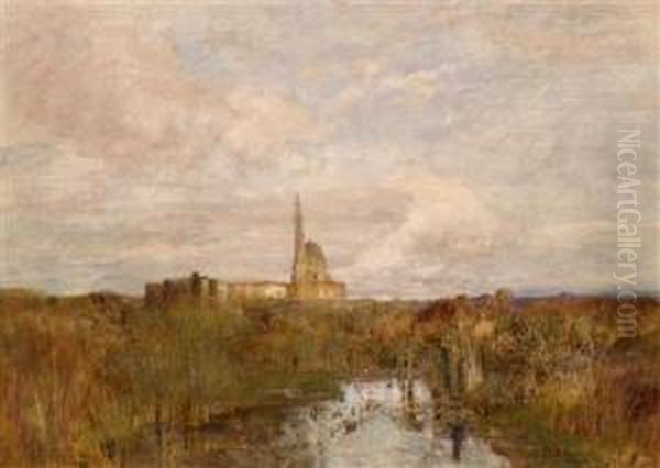 Agyptischer Palast Bei Der 
Weltausstellung 1873 Im Wiener Prater Von Einem Ehemaligen Seitenarm Der
 Donau Aus Gesehen Oil Painting by Tina Blau