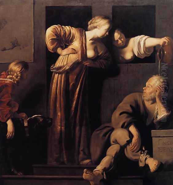 Xantippe Dousing Socrates c. 1655 Oil Painting by Reyer van Blommendael