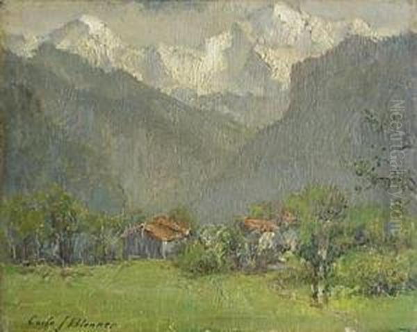 Cabins In The Mountains Oil Painting by Carle Joan Blenner