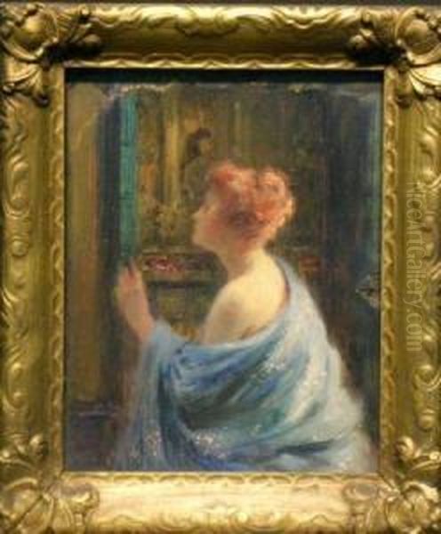 Woman With Blue Shawl Oil Painting by Carle Joan Blenner