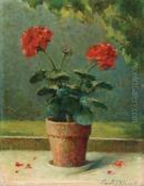 Geranium Oil Painting by Carle Joan Blenner