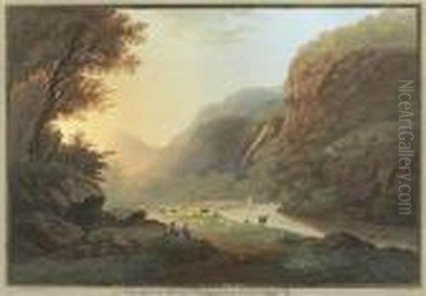 Die Wasserfalle Bey Meiringen Im Haslital Cantonbern Oil Painting by Johann Heinrich Bleuler I