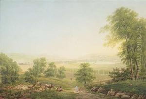 Rodleberode/harz. Pleasure 
Garden Of Count Stollberg-stollberg. Pen And Gouache On Paper, Inscribed Oil Painting by Johann Heinrich Bleuler I