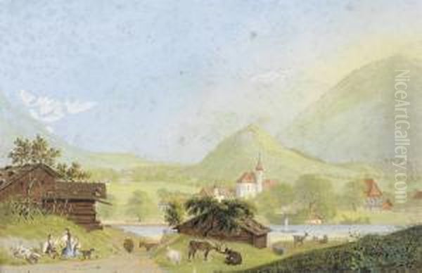 Vue De La Valee D'interlaken Oil Painting by Ludwig Bleuler
