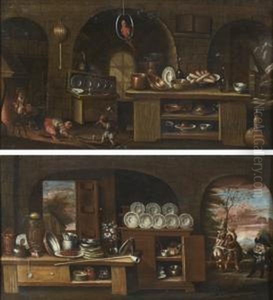 Scenes Satyriques Dans Une Cuisine Oil Painting by Faustino Bocchi