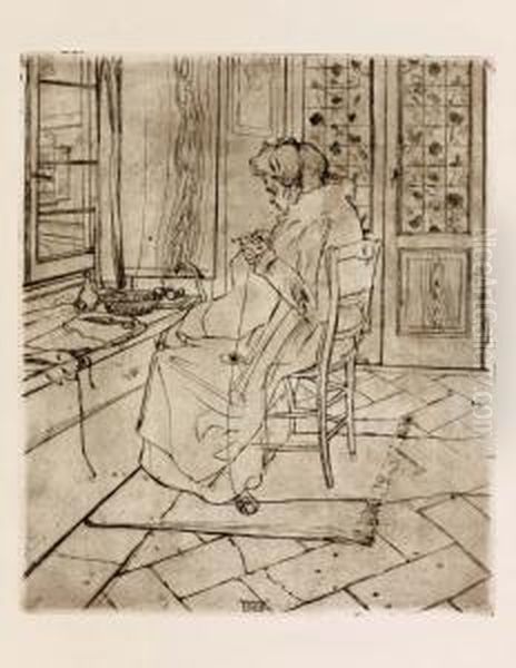 La Madre Che Lavora All'uncinetto - 1907 Oil Painting by Umberto Boccioni