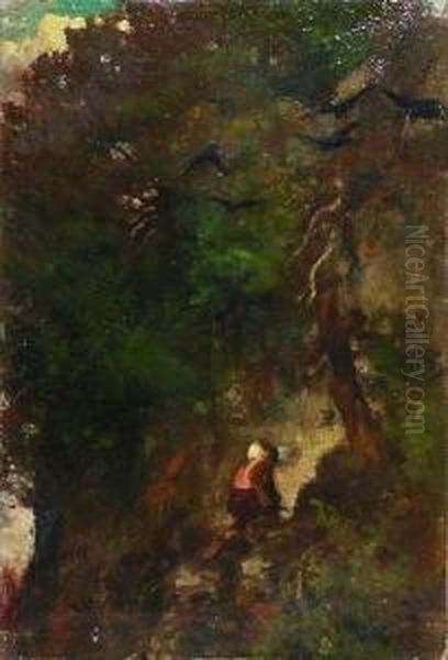 Felslandschaft Mit
 Einsiedler Oil Painting by Arnold Bocklin