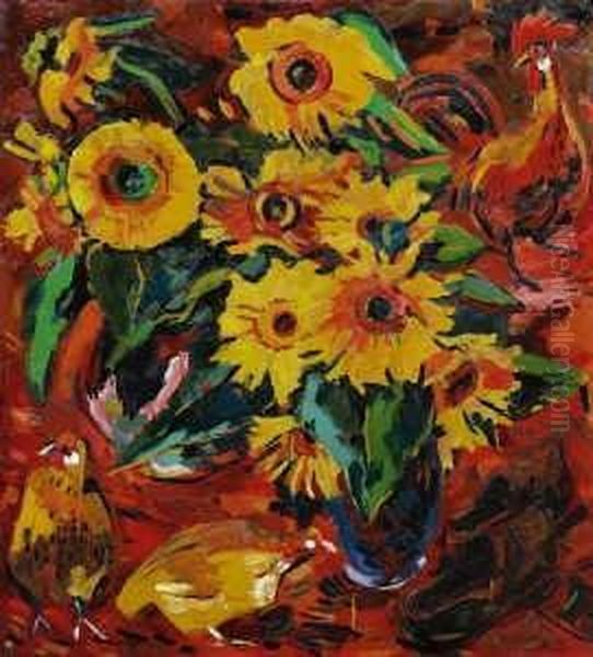 Stilleben Mit Sonnenblumen Oil Painting by Peter August Bockstiegel