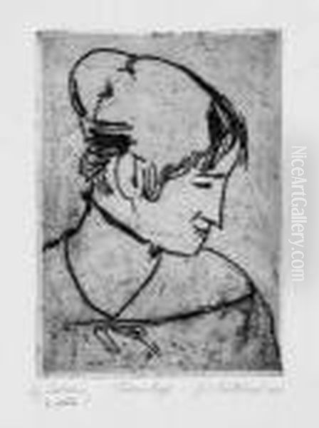 Frauenkopf Im Profil Nach Links Oil Painting by Peter August Bockstiegel