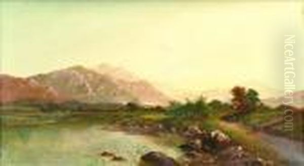 Attributed To Edwin Henry 
Boddington Travellers On A Path In An Extensive Mountainouslandscape Oil Painting by Edwin H., Boddington Jnr.