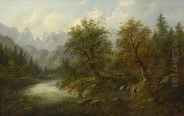 Waldlandschaft Mit
 Figurenstaffage Oil Painting by Eduard Boehm
