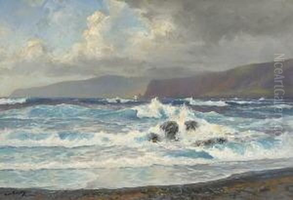 Meeresbrandung Auf
 Teneriffa. Oil Painting by Hans Bohrdt