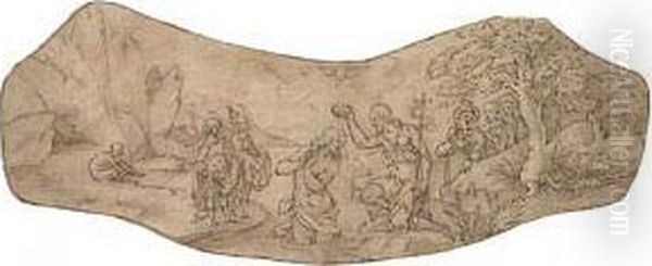 Two Designs For Lithurgical Embroidery Or Silverware.
The Baptism Of Christ Oil Painting by Hans Bol