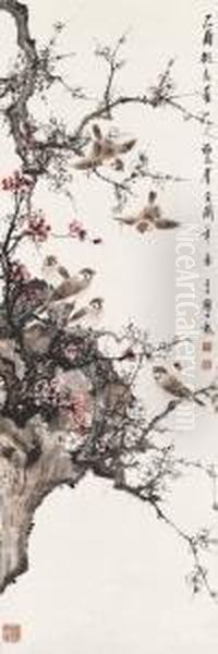 Birds And Plum Blossom Oil Painting by Yan Bolong